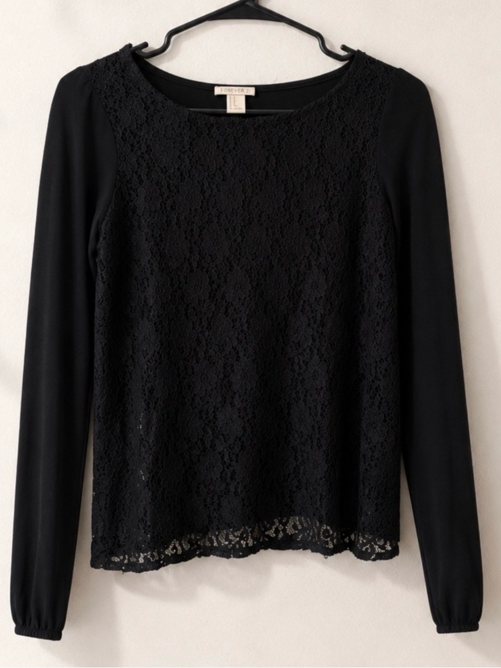 Black Long Sleeve Top With Lace S Size